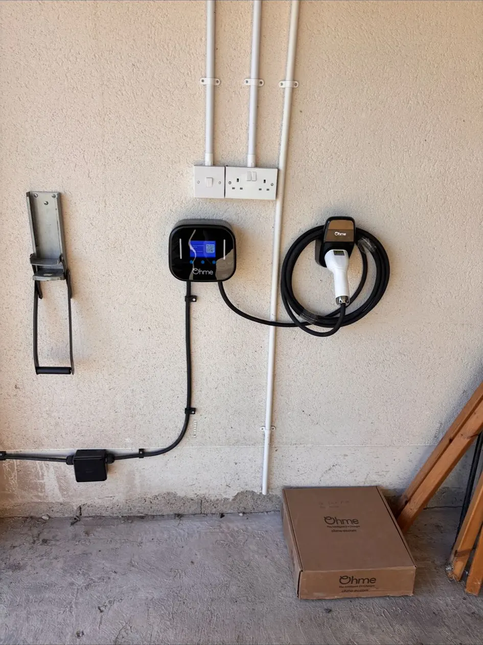 Garage EV charge point installation in progress