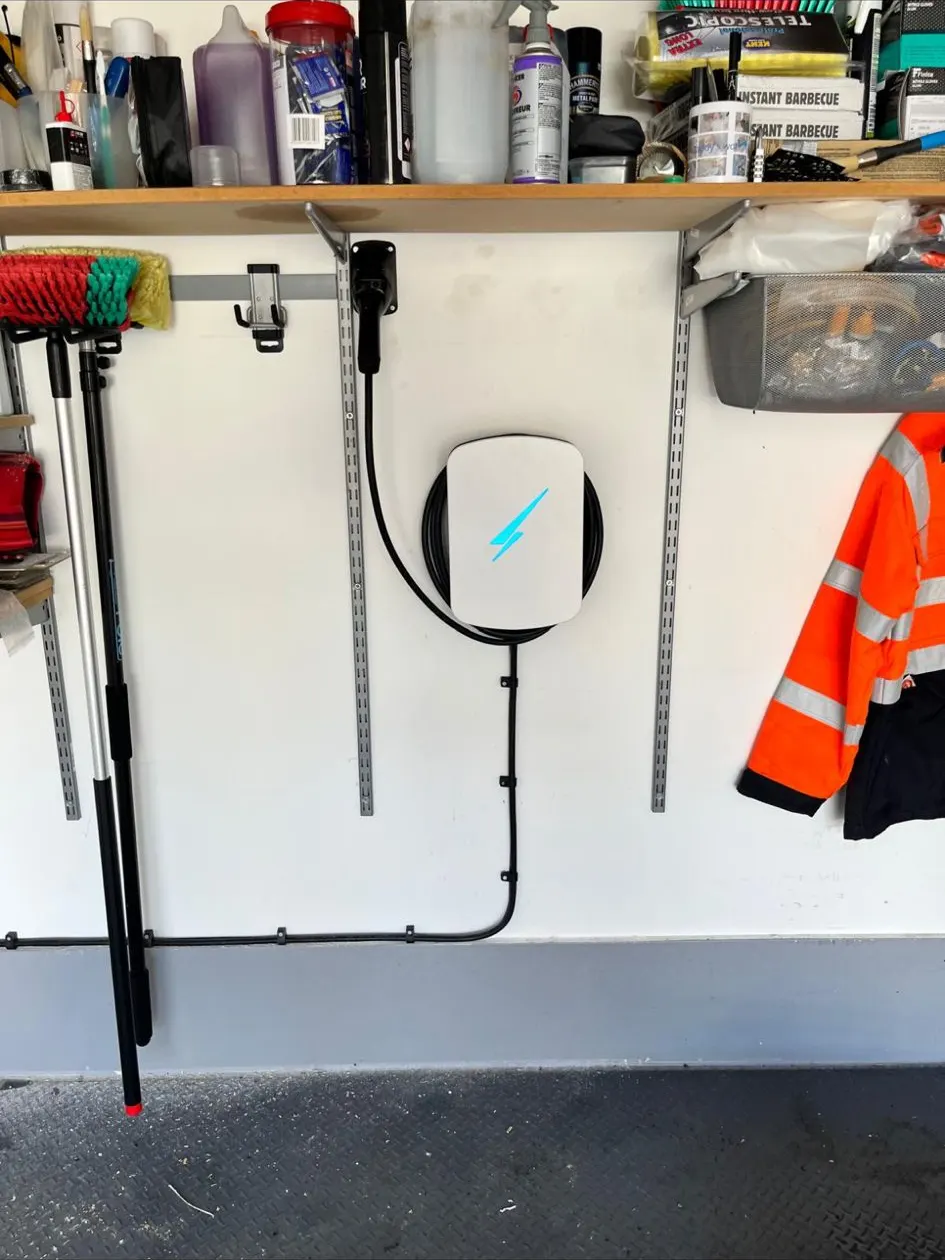 EV charger installed inside a domestic garage